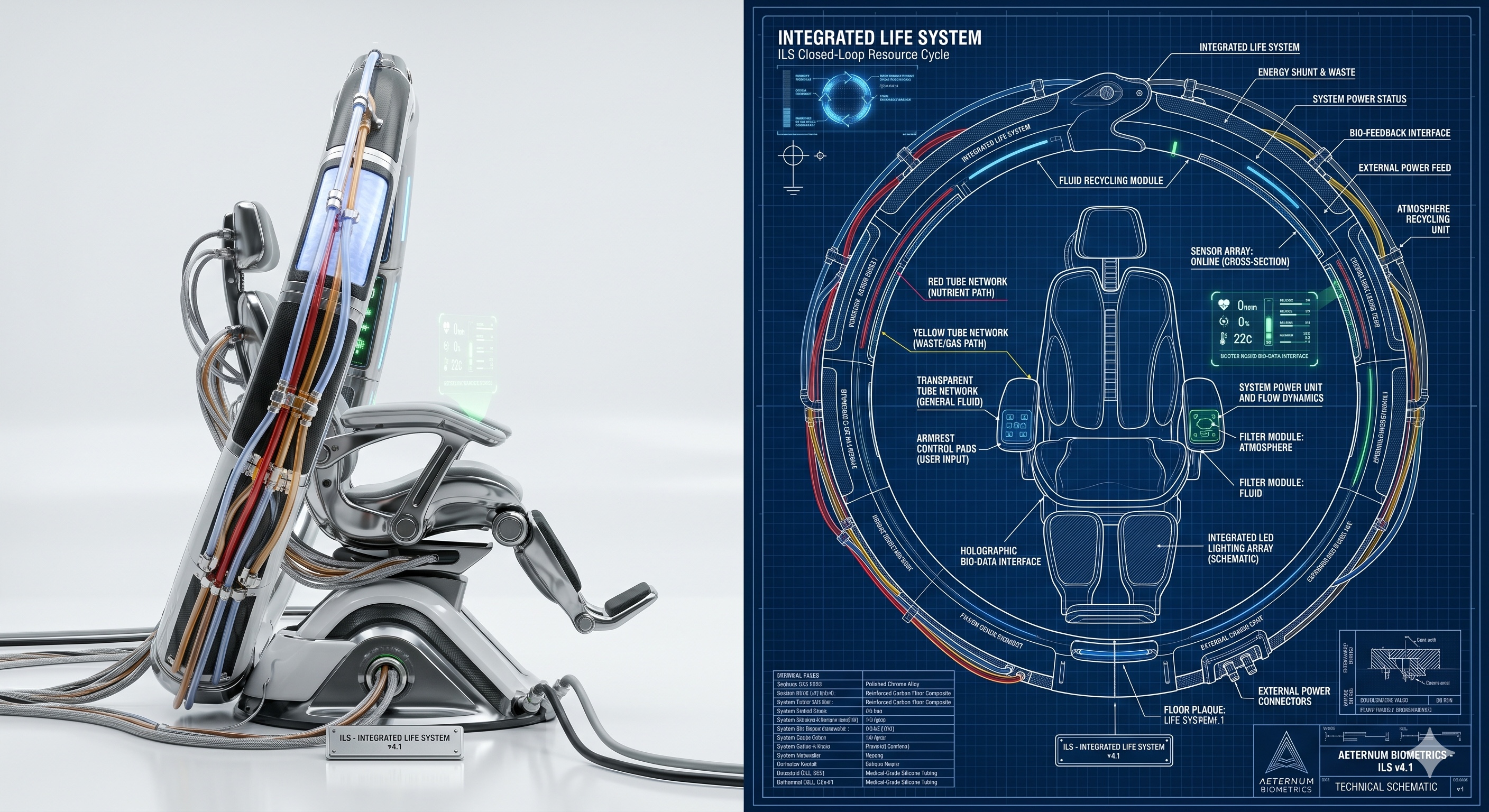 ILS Closed-Loop Resource Cycle · cross-section + side perspective · Aeternum Biometrics technical schematic v 4.1